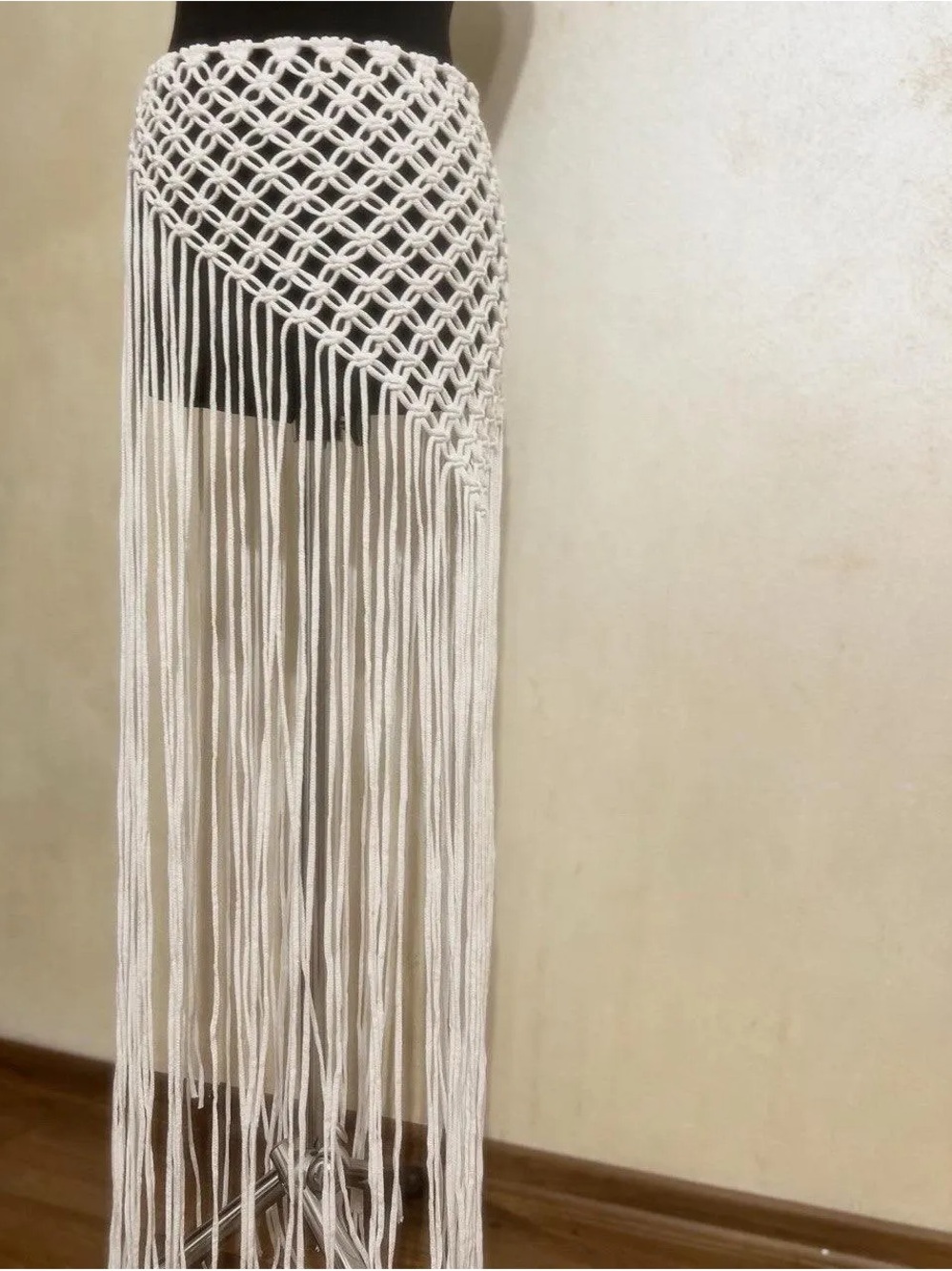 Zara White Macramé Asymmetrical Fringe Skirt